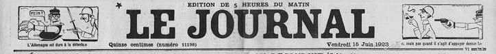 Titre Le Journal 16 Juin 1923
