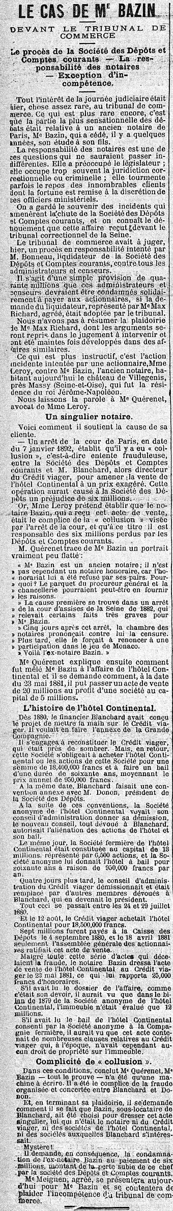 Article Le Matin 21 novembre 1893