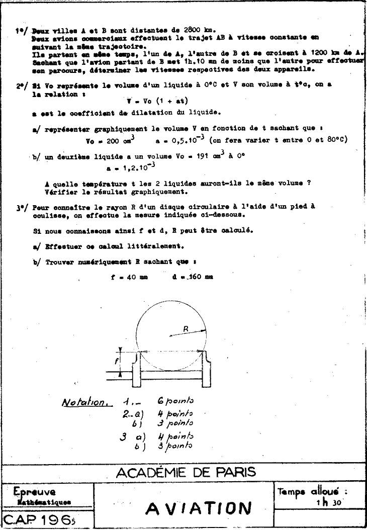 CAP 1965 Mathématiques