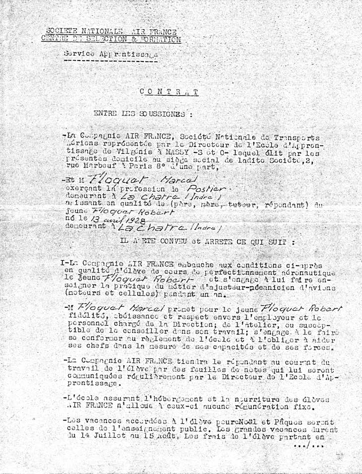 Contrat Floquet 1er octobre 1947
