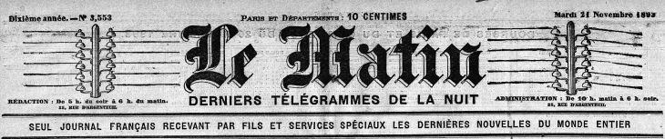 Titre Le Matin 21 novembre 1893