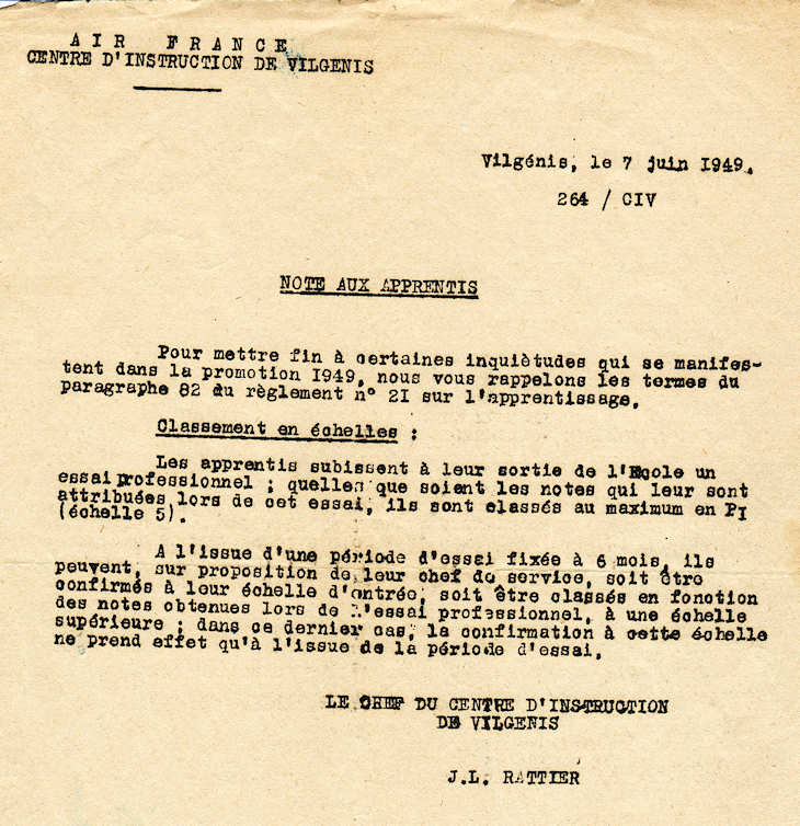 Note de service 7 juin 1949