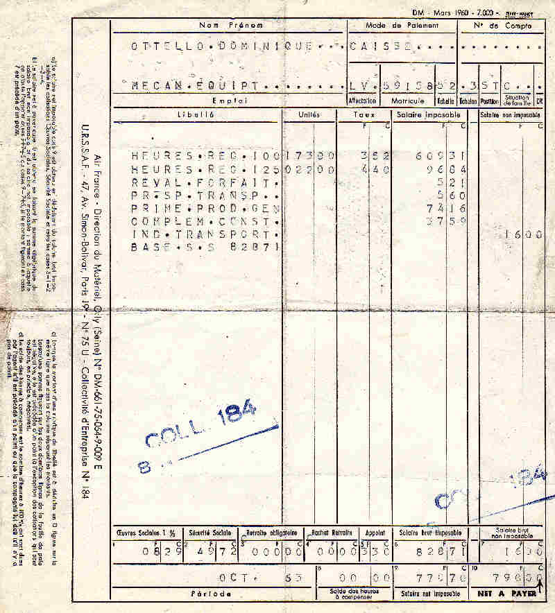 Première feuille de paye - Octobre 1963